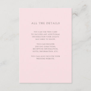 Simple Elegant Blush Pink Wedding Guest Details Enclosure Card