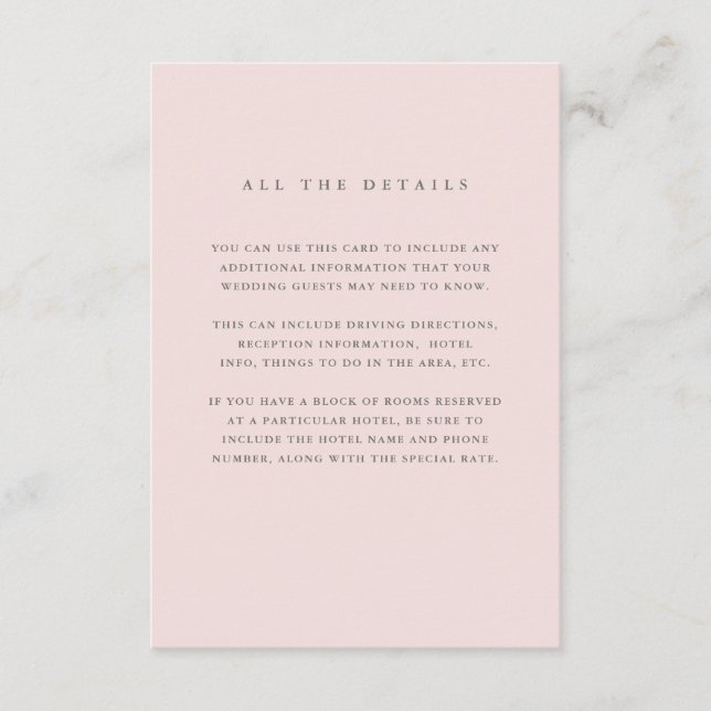 Simple Elegant Blush Pink | Wedding Guest Details Enclosure Card (Front)