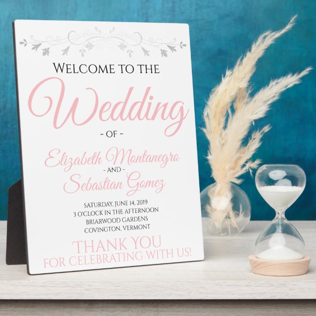 Simple Elegant Blush Pink Wedding Welcome Sign Plaque (Side)