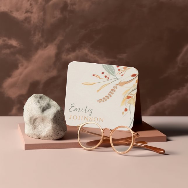 Simple Elegant Bohemian Botanical Calligraphy  Square Business Card (Creator Uploaded)