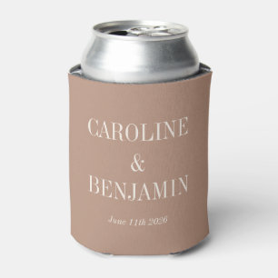 Simple Elegant Boho Cocoa Custom Wedding Names Can Cooler