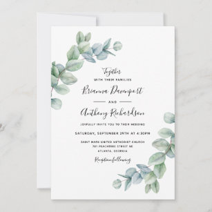 Simple Elegant Boho Eucalyptus Greenery Wedding Invitation