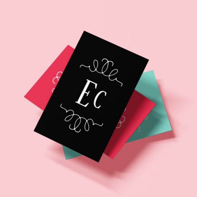 Simple Elegant Boho White Frame Monogram Black Business Card (Creator Uploaded)