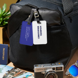Simple Elegant Bold Blue White Luggage Tag