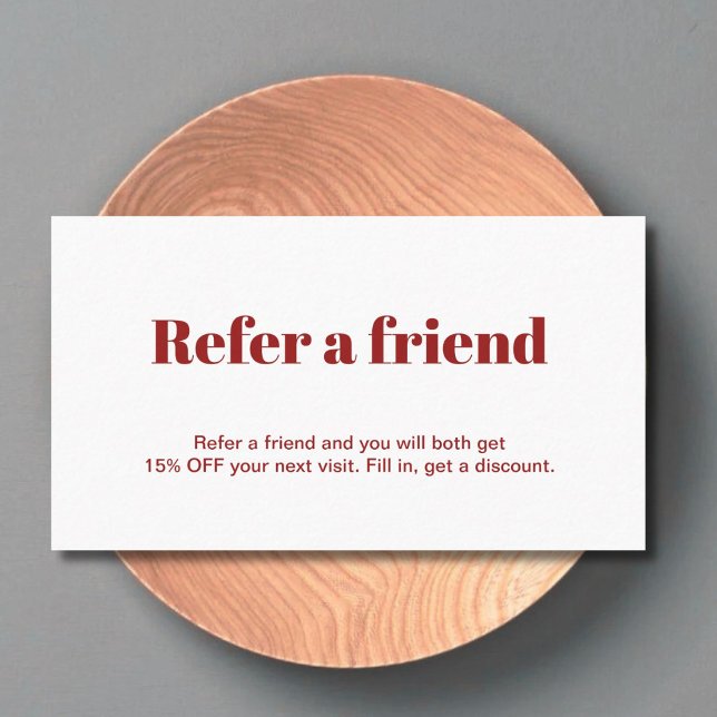 Simple Elegant Bold Red White Salon  Referral Card (Creator Uploaded)
