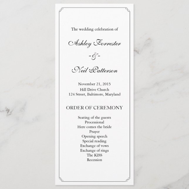 Simple Elegant Border Wedding Ceremony Program (Front)