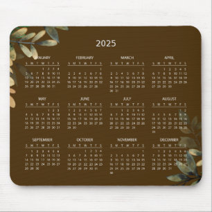 Simple Elegant Botanical 2025 Calendar Mousepad