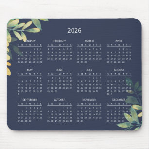 Simple Elegant Botanical 2026 Calendar Mousepad