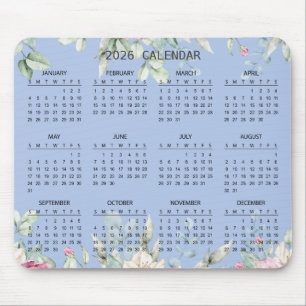 Simple Elegant Botanical 2026 Calendar Mousepad