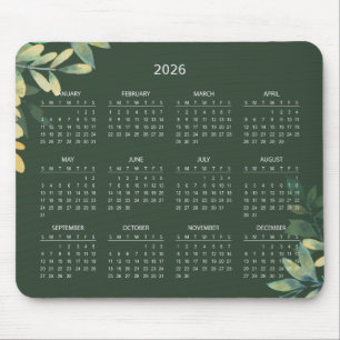 Simple Elegant Botanical 2026 Calendar Mousepad