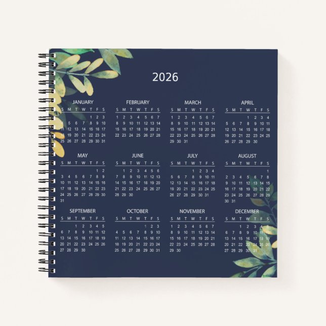 Simple Elegant Botanical 2026 Calendar |  Notebook (Front)