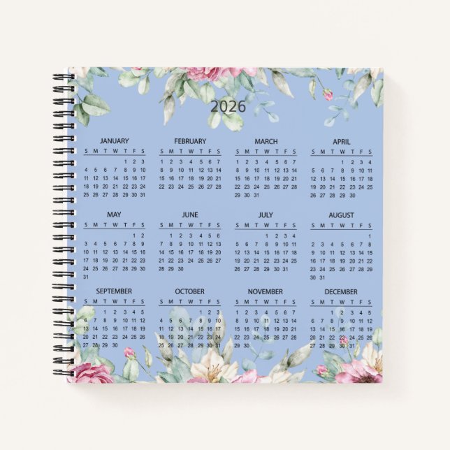 Simple Elegant Botanical 2026 Calendar |  Notebook (Front)