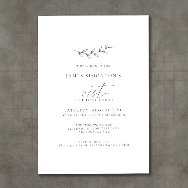 Simple Elegant Botanical 21st Birthday Invitation (Creator Uploaded)