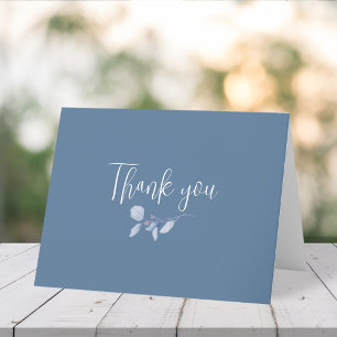 Simple Elegant Botanical Blue Floral Greenery Thank You Card