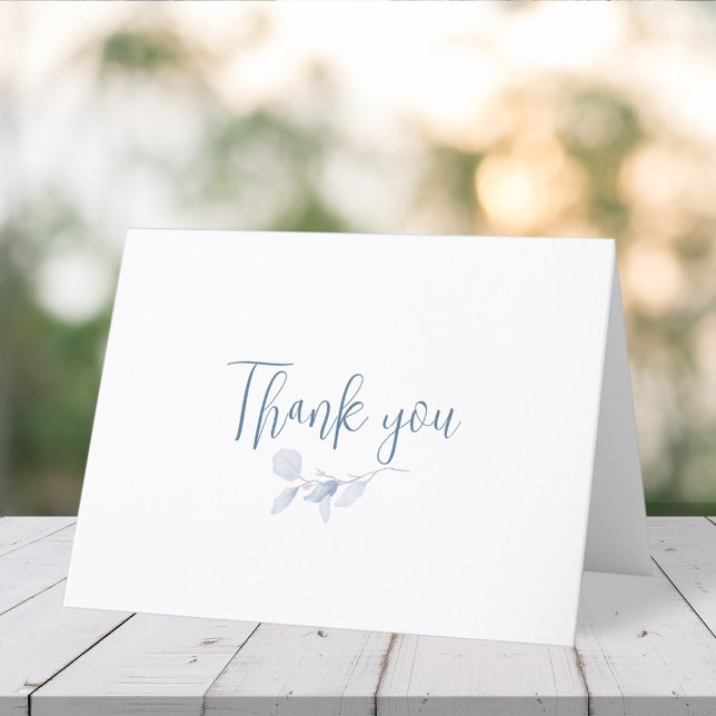 Simple Elegant Botanical Blue Floral Greenery Thank You Card (Creator Uploaded)