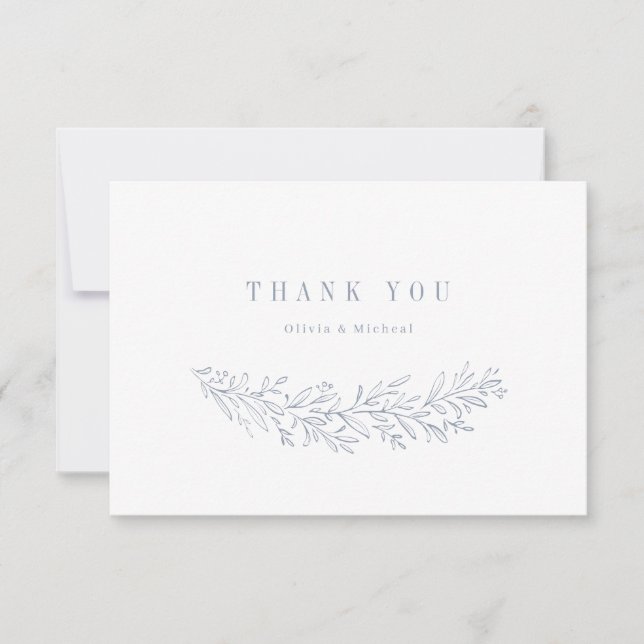 Simple elegant botanical dusty blue thank you card (Front)