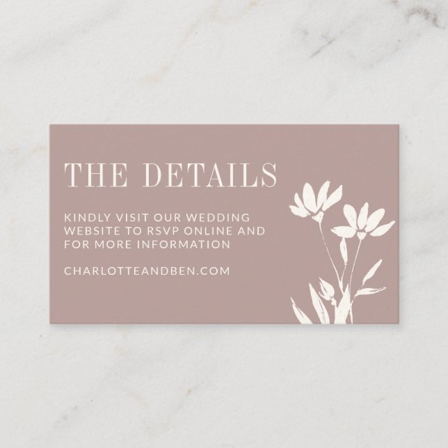Simple Elegant Botanical Dusty Mauve Ivory Wedding Enclosure Card (Front)