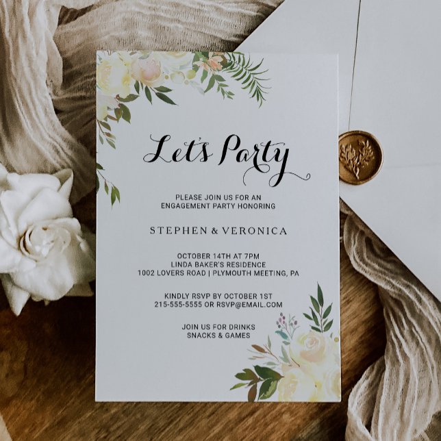 Simple Elegant Botanical Floral Let's Party Invitation (Creator Uploaded)