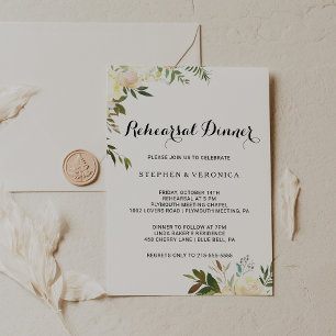 Simple Elegant Botanical Floral Rehearsal Dinner Invitation