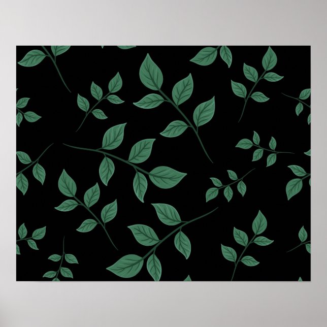 Simple Elegant Botanical Green Leaves Pattern | Poster (Front)