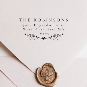 Simple Elegant Botanical Heart Name & Address  Rubber Stamp