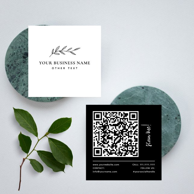 Simple Elegant Botanical QR Custom Business  Square Business Card (Creator Uploaded)