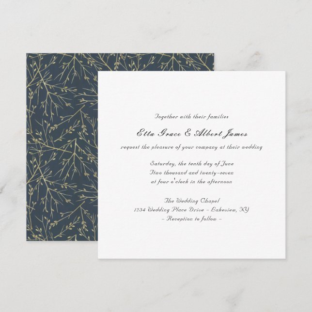 Simple Elegant Botanical Square Wedding Invitation (Front/Back)