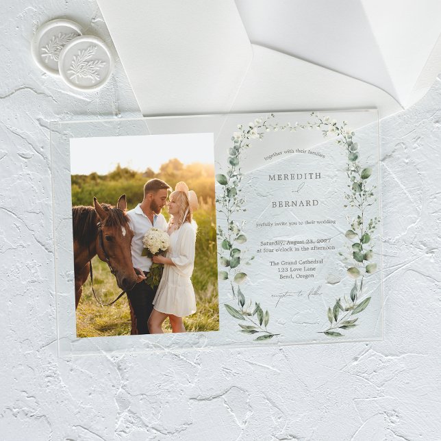 Simple Elegant Botanical Wedding Photo Horizontal Acrylic Invitations (Creator Uploaded)