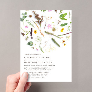 Simple Elegant Botanical Wild Flower Wedding Acrylic Invitations