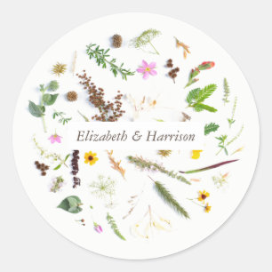 Simple Elegant Botanical Wild Flower Wedding Favou Classic Round Sticker