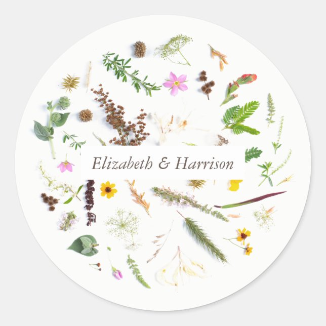 Simple Elegant Botanical Wild Flower Wedding Favou Classic Round Sticker (Front)