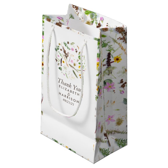 Simple Elegant Botanical Wild Flower Wedding Favou Small Gift Bag (Front Angled)