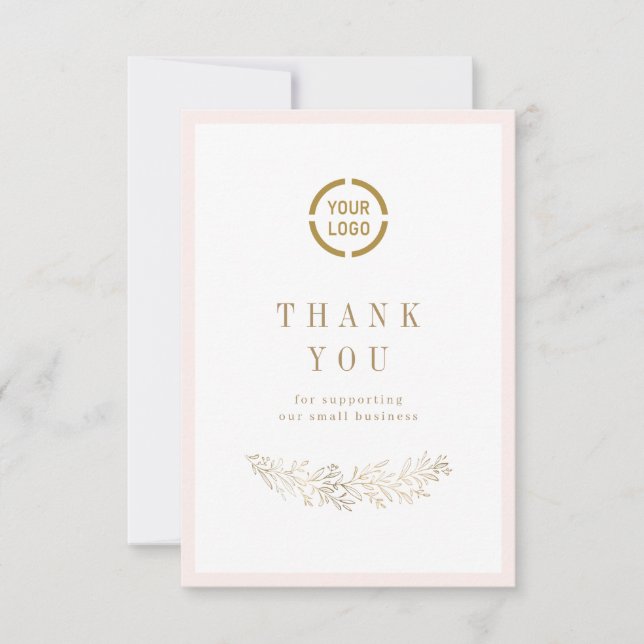 Simple elegant botanical with logo small business thank you card (Front)