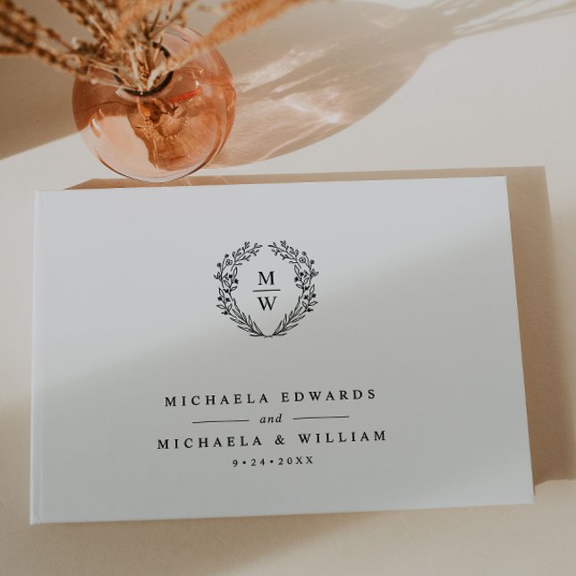 Simple Elegant Botanical Wreath Monogram Wedding Guest Book (Creator Uploaded)