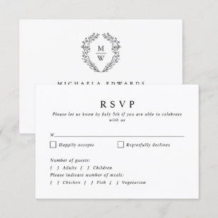 Simple Elegant Botanical Wreath Monogram Wedding RSVP Card