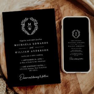 Simple Elegant Botanical Wreath Text Only Wedding Invitation