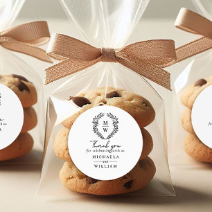 Simple Elegant Botanical Wreath Wedding Favor Classic Round Sticker