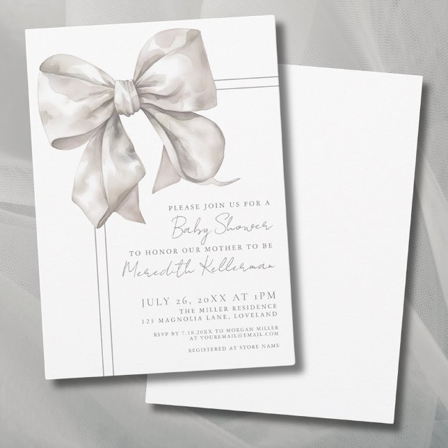 Simple Elegant Bow Baby Shower Invitation (Simple Elegant Bow Baby Shower Invitation)