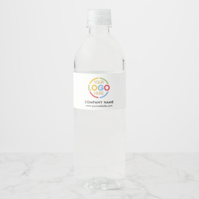 Simple Elegant Branded Black White Business Logo Water Bottle Label (Front)