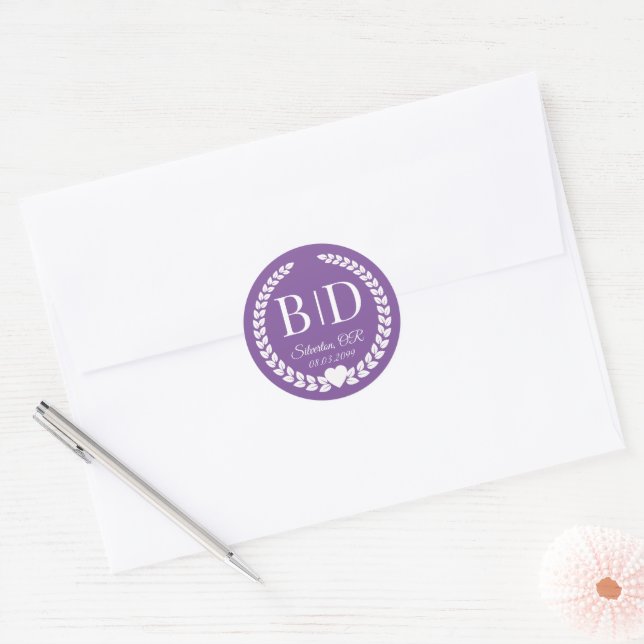 Simple Elegant Bride and Groom Monogram Classic Round Sticker (Envelope)