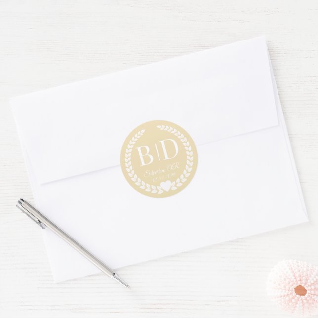 Simple Elegant Bride and Groom Monogram Classic Round Sticker (Envelope)