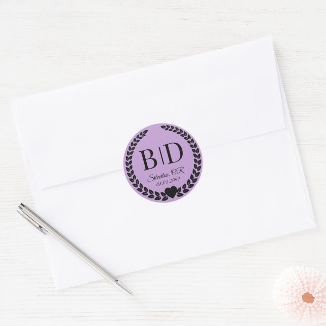 Simple Elegant Bride and Groom Monogram Classic Round Sticker (Envelope)