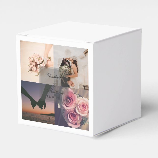 Simple Elegant Bride & Groom Photo Collage Wedding Favour Box (Front Side)