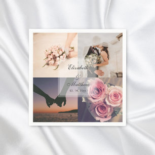 Simple Elegant Bride & Groom Photo Collage Wedding Napkin