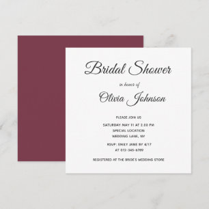 Simple Elegant Burgundy and White Bridal Shower Invitation
