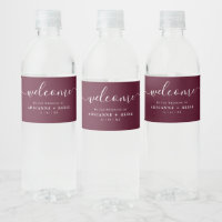 Simple Elegant Burgundy and White Wedding Water Bo