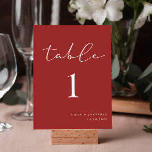 Simple Elegant Burgundy Christmas Wedding Table Number