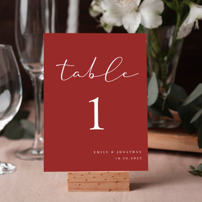 Simple Elegant Burgundy Christmas Wedding Table Number (Creator Uploaded)