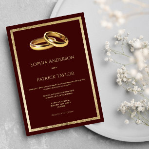 Simple elegant burgundy gold rings Wedding Invitation