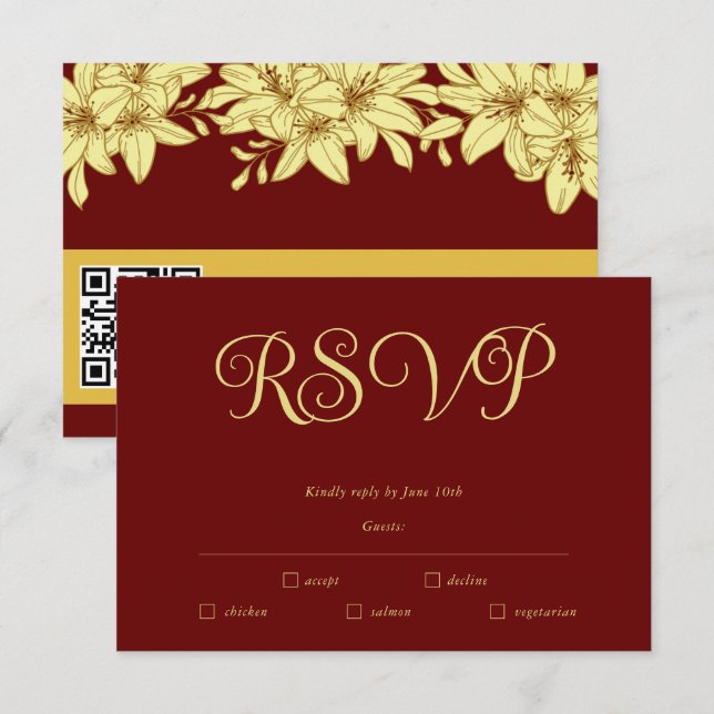 Simple Elegant Burgundy & Gold RSVP Card (Front/Back)